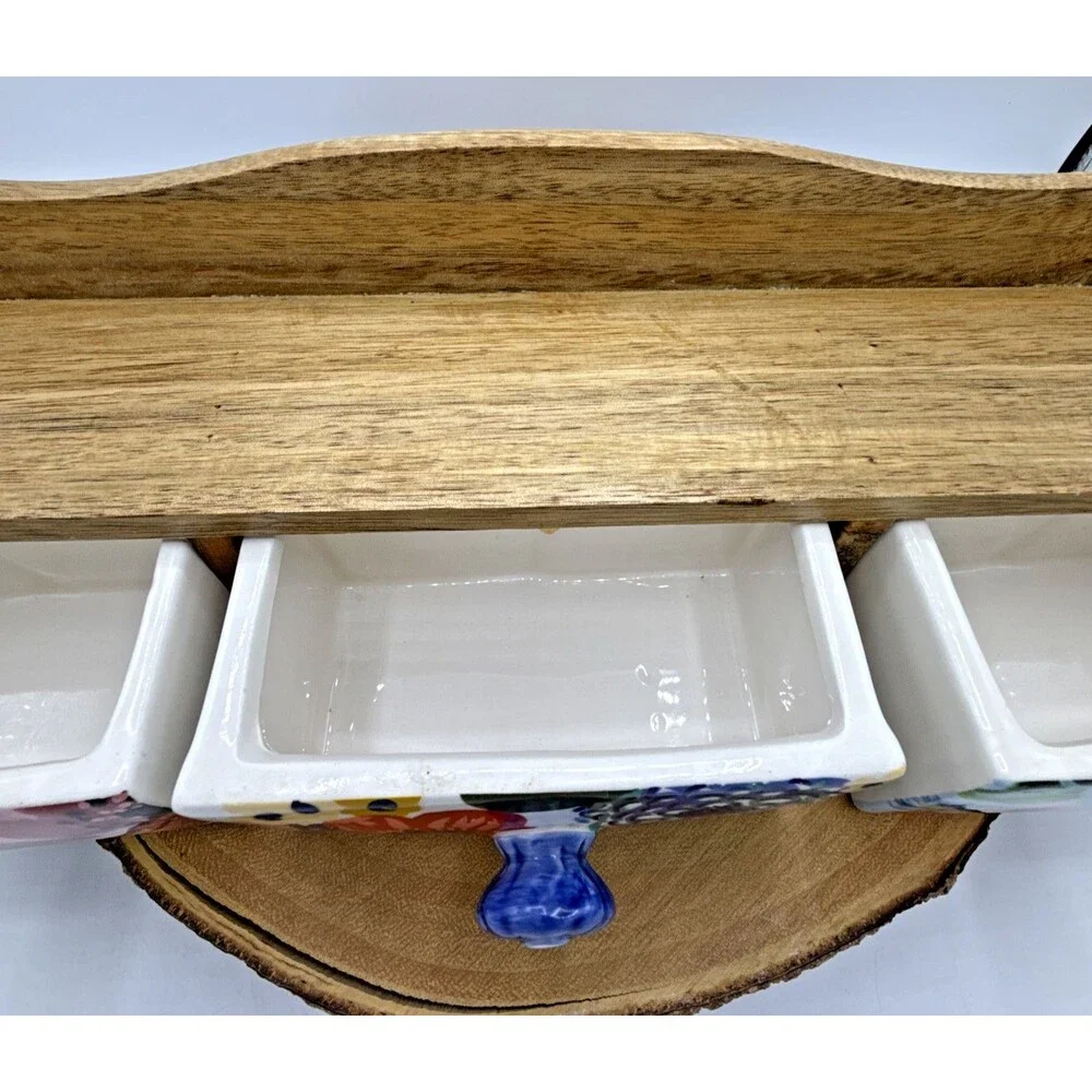 The Pioneer Woman Spice Rack Wood Shelf Ceramic 3-Drawers Bin Floral Melody
